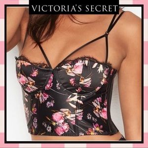NWOT Victoria’s Secret 36C Lightly Lined Balconet Bustier Multi Flowers on Black